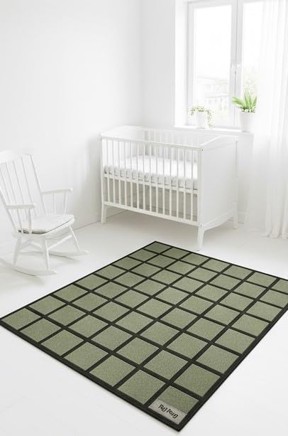 Handmade Wool Area Rug & Runner | Modern Grid Pattern Carpet - Image 6