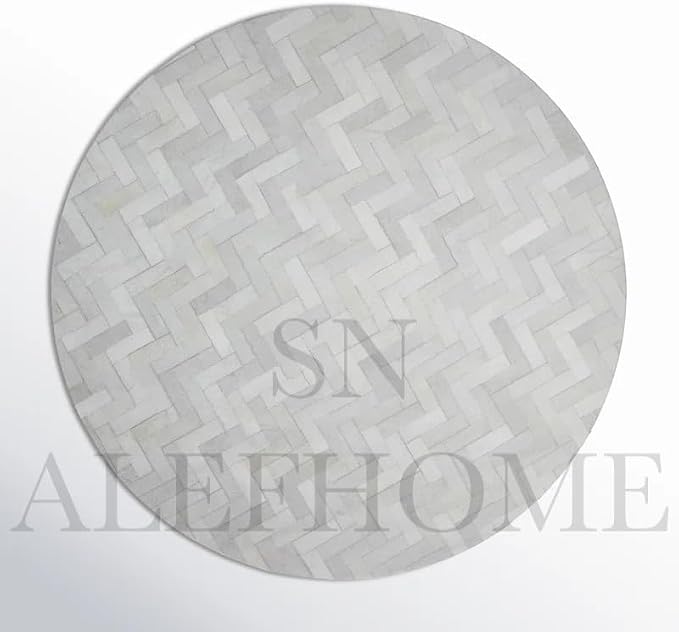 Sn Alef Home Soft Textured Round Rug | White & Grey Woven Carpet - Image 3