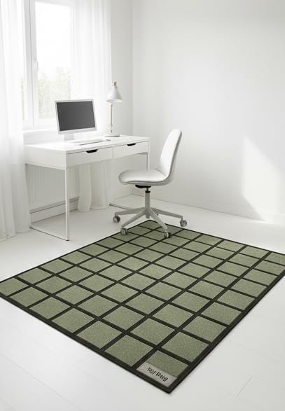 Handmade Wool Area Rug & Runner | Modern Grid Pattern Carpet - Image 7