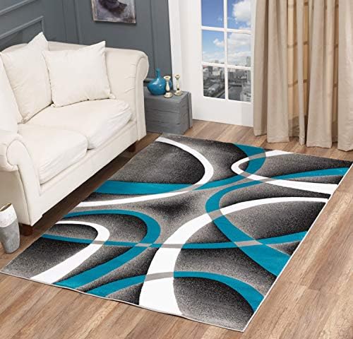 GLORY RUGS Modern Area Rug 5x7 Turquoise Swirls Carpet Bedroom Living Room - Image 7