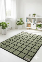 Handmade Wool Area Rug & Runner | Modern Grid Pattern Carpet - Image 4