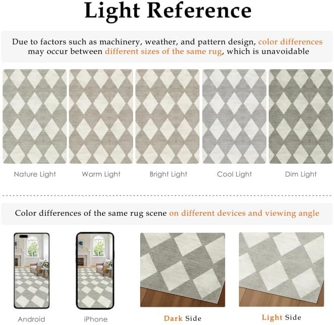 2x8 Runner Checkered Rug for Hallways Grey Washable Long Carpet Non-Slip Low - Image 6