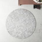 Sn Alef Home Soft Textured Round Rug | White & Grey Woven Carpet - Image 4