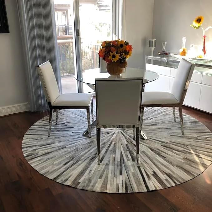 Faux Cowhide Round Area Rug | Non-Slip Leather Floor Carpet - Image 3