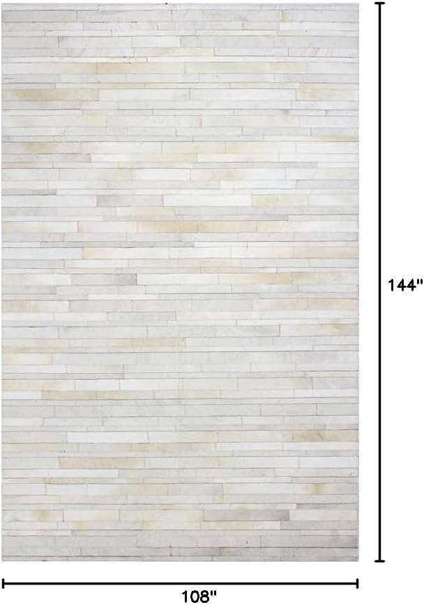 Cowhide Leather Rug for Living Room 9x12 Natural Leather Rug Modern Stripes - Image 3