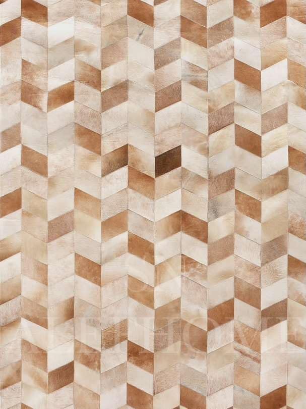 Faux Cowhide Chevron Pattern Area Rug – Beige Geometric Leather Carpet | Modern by SNALFEHOME