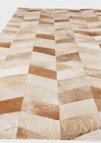 Faux Cowhide Chevron Pattern Area Rug – Beige Geometric Leather Carpet | Modern - Image 2