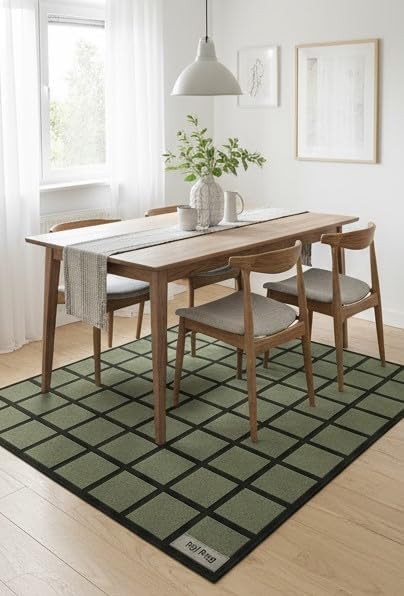 Handmade Wool Area Rug & Runner | Modern Grid Pattern Carpet - Image 4