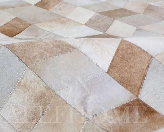 Faux Cowhide Chevron Pattern Area Rug – Beige Geometric Leather Carpet | Modern - Image 5