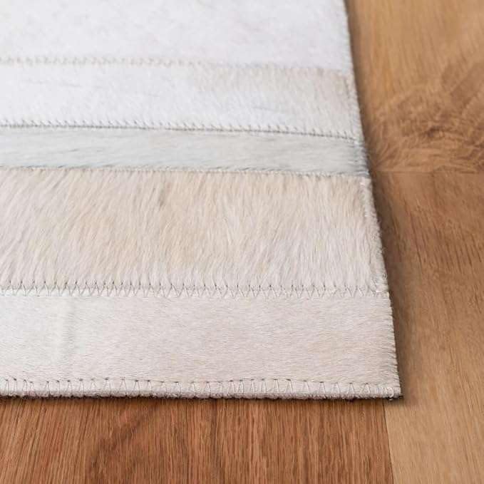 Cowhide Leather Rug for Living Room 9x12 Natural Leather Rug Modern Stripes - Image 7
