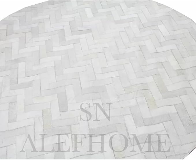 Sn Alef Home Soft Textured Round Rug | White & Grey Woven Carpet - Image 6