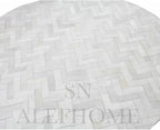 Sn Alef Home Soft Textured Round Rug | White & Grey Woven Carpet - Image 6