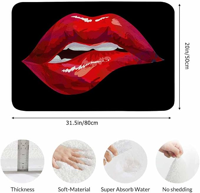 Red Lips Bath Mats for Bathroom Sexy Biting Red Hot Lips Kiss Floor Bath Rugs - Image 3
