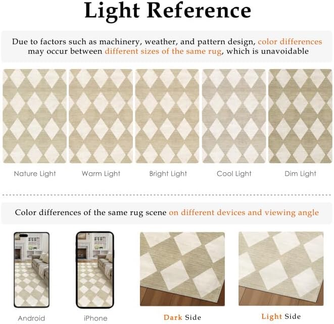 3x8 Runner Checkered Rug for Hallways Beige Washable Long Carpet Non-Slip Low - Image 6