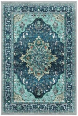 Area Rugs Square 10ft Washable Non-Slip, Floral Vintage Distress Print Pattern - Image 8