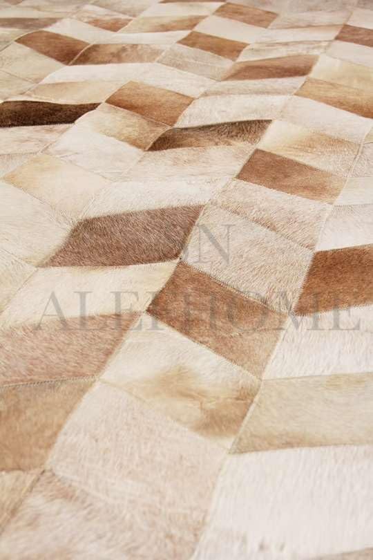 Faux Cowhide Chevron Pattern Area Rug – Beige Geometric Leather Carpet | Modern - Image 4