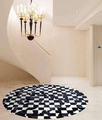Sn Alef Home Black & White Round Rug | Checkered Floral Designer Carpet - Image 2
