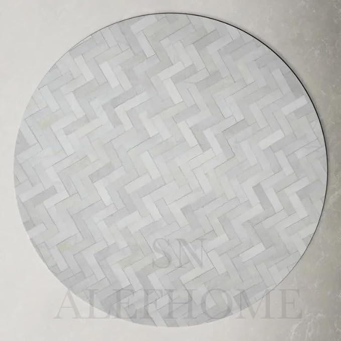 Sn Alef Home Soft Textured Round Rug | White & Grey Woven Carpet - Image 5