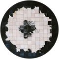 Round Black & White Cowhide Leather Area Rug – Modern Geometric Circle Carpet by SNALFEHOME