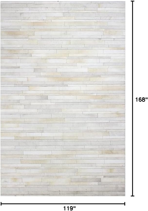 Cowhide Leather Rug for Living Room 9.9x14 Natural Leather Rug Modern Stripes - Image 3