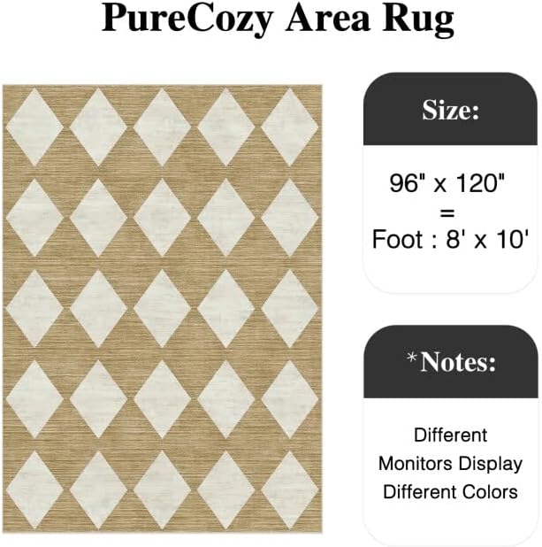 8x10 Checkered Area Rugs for Living Room Brown Machine Washable Large Rug - Image 2