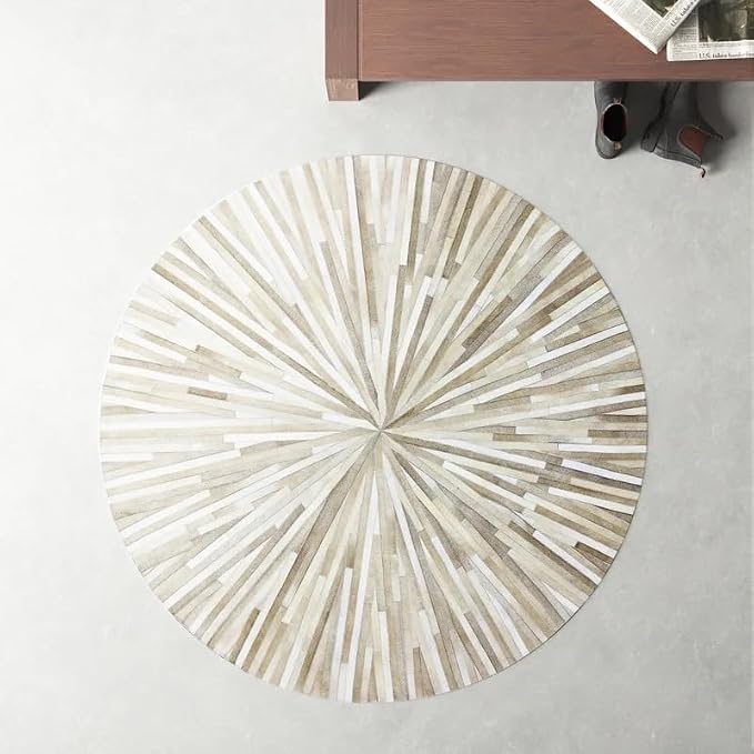 Faux Cowhide Round Area Rug | Non-Slip Leather Floor Carpet - Image 5