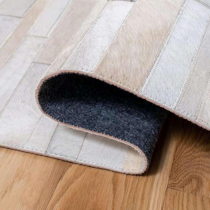 Cowhide Leather Rug for Living Room 9x12 Natural Leather Rug Modern Stripes - Image 9