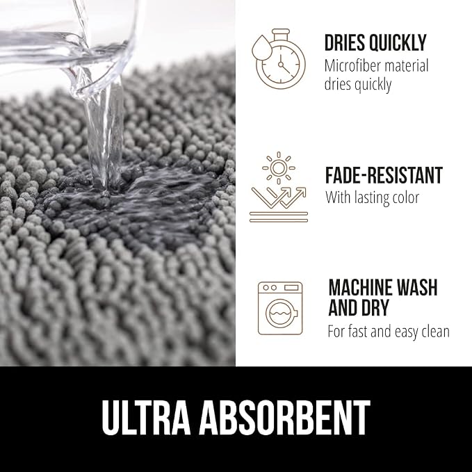 GORILLA GRIP Bath Rug Mat, Thick Soft Absorbent Chenille, Quick Dry Microfiber - Image 4