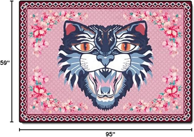 Cartoon Animal Pattern Area Rug Cute Cat Luxury Floral Decor - Image 3