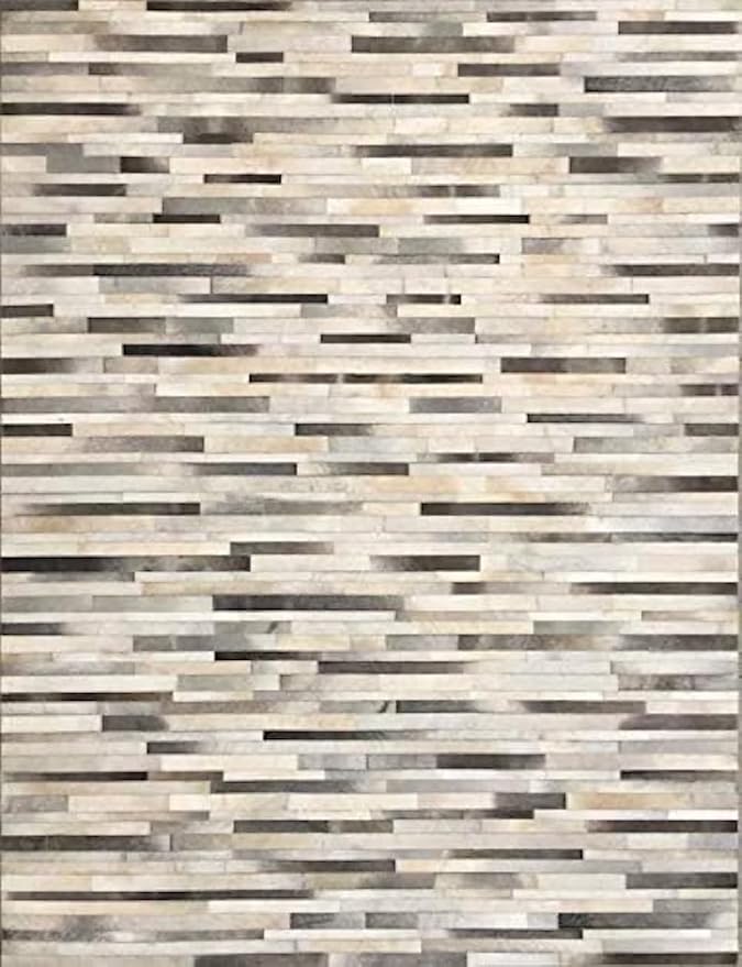 Cowhide Leather Rug for Living Room 5x8, Modern Stripes Style Floor Carpet by EclatiqueRug