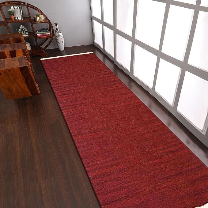 Rugsotic Carpets Hand Woven Flat Weave Kilim Wool 3'x13' Runner Area Rug Solid by GetMyRugsLLC