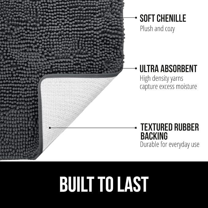 GORILLA GRIP Bath Rug Mat 60x24, Soft Absorbent Chenille, Quick Dry Microfiber - Image 2