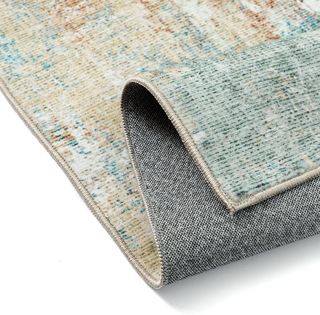 10x12 Area Rug Teal Beige Abstract Living Room Bedroom Washable Carpet Neutral - Image 9