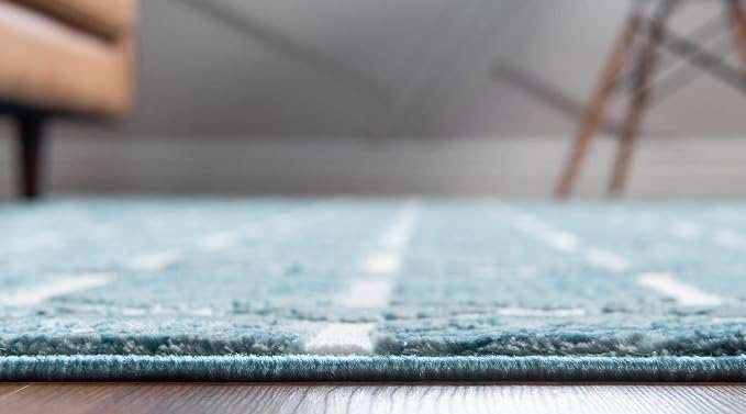 Rugs.com Lattice Trellis Collection Rug – 8 Ft Round Blue Low-Pile Rug Perfect - Image 6