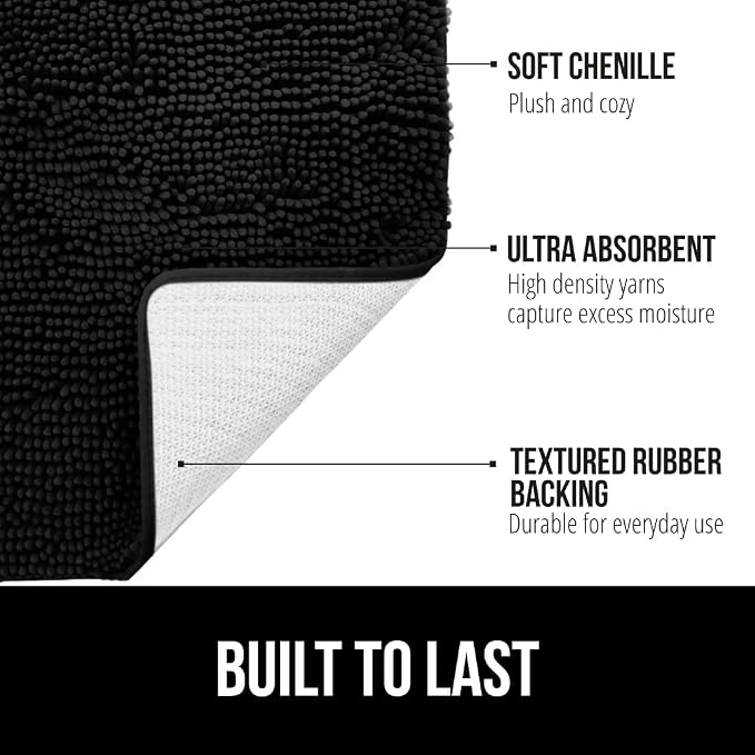 GORILLA GRIP Bath Rug Mat 70x24, Thick Soft Absorbent Chenille, Quick Dry - Image 2