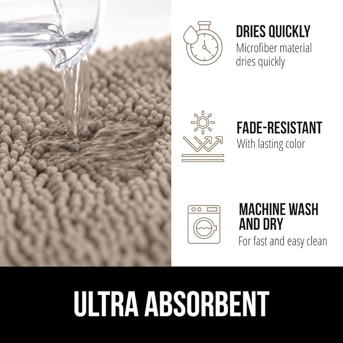 GORILLA GRIP Bath Rug Mat 54x24, Thick Absorbent Chenille, Quick Dry Microfiber - Image 4