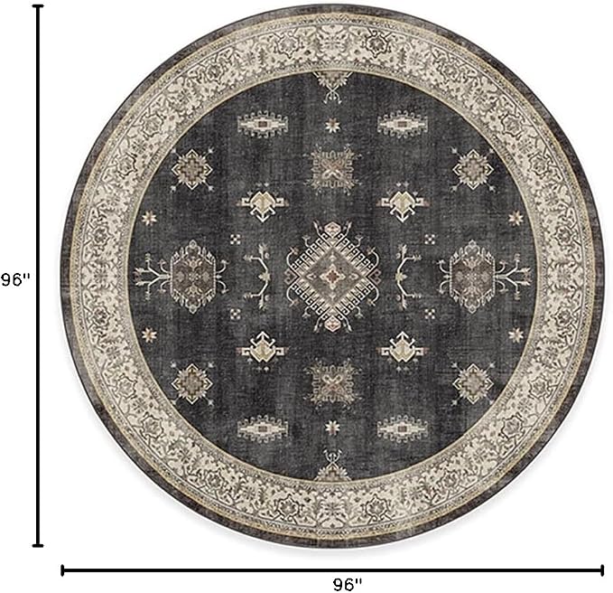 RUGGABLE Washable Vintage Area Rug – Verena Dark Wood 8 ft Round, - Image 2