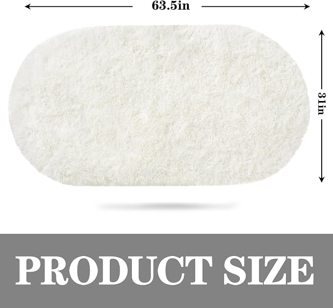 Soft Fluffy Rugs for Bedroom, Cream White Fuzzy Shaggy Oval Bedside Area Rug - Image 2