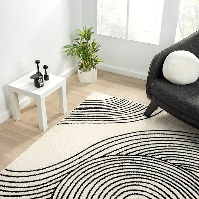 Abani Nuevo Beige Black Swirls Modern Area Rug 6' x 9' - Image 9