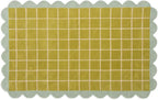 Checkered Wool Area Rug with Scalloped Border, Chartreuse Green & Cream Grid - Image 3