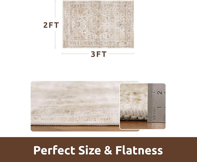AMOAMI-2X3 Small Rug-Washable Rugs Entryway Mat Indoor-Soft Vintage Non Slip - Image 2