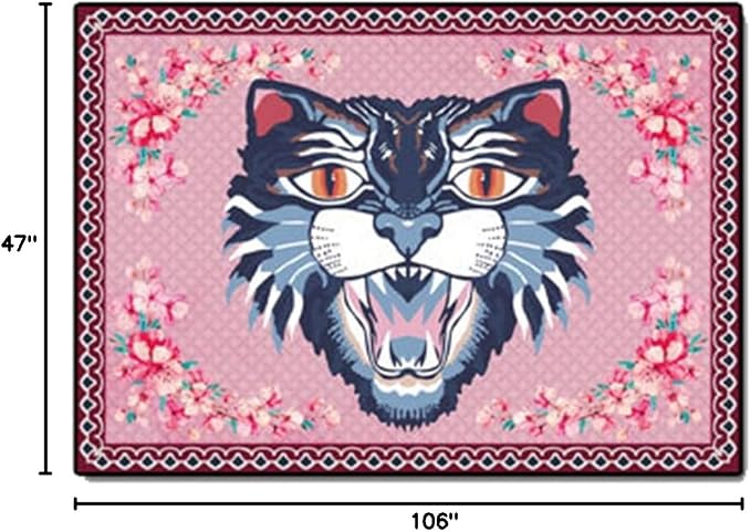 Cartoon Animal Pattern Area Rug Cute Cat Luxury Floral Decor - Image 3