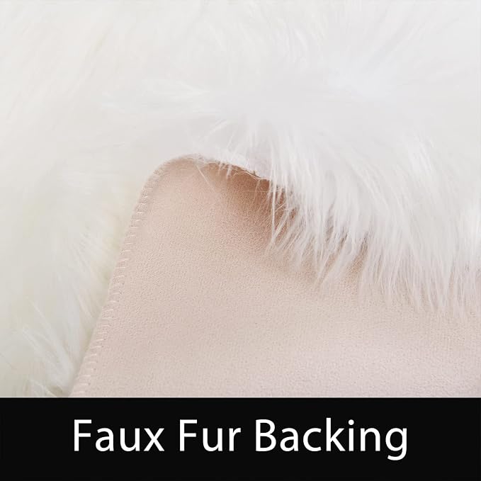 Latepis White Round Rugs 6ft Faux Fur Sheepskin Circle Rug - Image 5