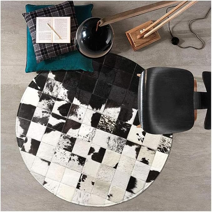 Cowhide Round Leather Rug 6x6 ft – Genuine Hair-On Hide Patchwork Area Rug - Image 3