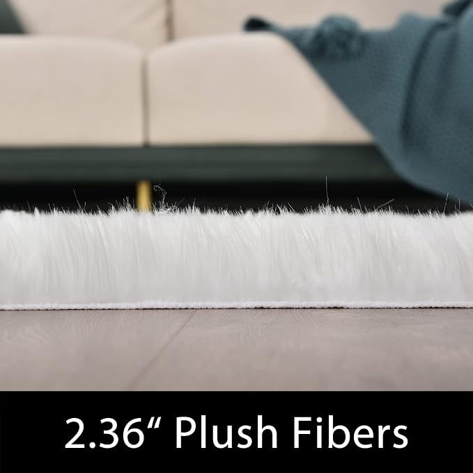 Latepis Round Rugs 8ft White Circle Area Washable Fluffy Rug Faux Fur Soft - Image 2