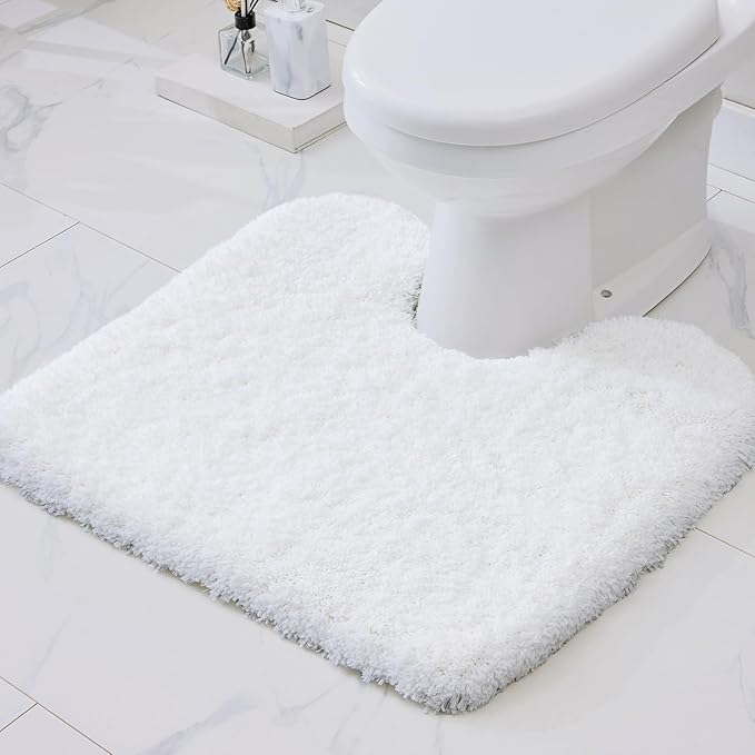 White Toilet Rug 22x24 Non Slip Fluffy Toilet Floor Mat U Shaped Washable - Image 3