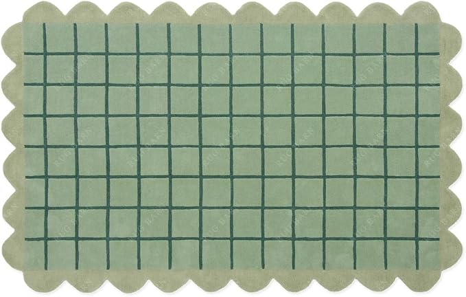 Mint Green Scalloped Edge Wool Area Rug - Image 8