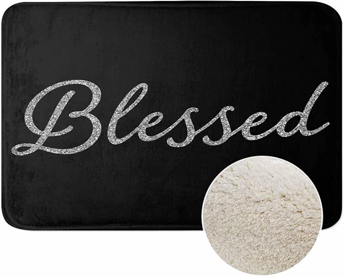 Black Glitter Blessed Bath Rugs Bible Verse Blessed Microfiber Bathroom Mat by Unknown