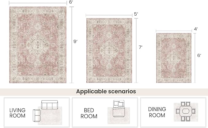 6’x9’ Washable Area Rugs for Living Room Bedroom Foldable Low Pile Non Slip - Image 2