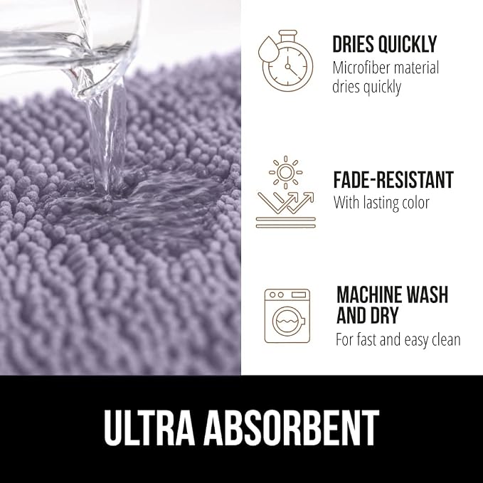 GORILLA GRIP Bath Rug Mat 44x26 Thick Soft Absorbent Chenille, Quick Dry - Image 4